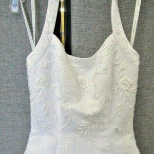 DAVID’S BRIDAL WHITE HALTER, A-LINE WEDDING DRESS (SIZE 4)